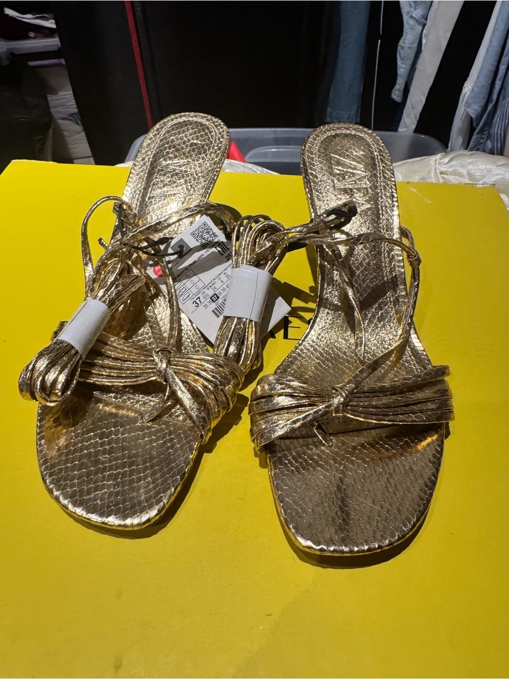 Zara Metallic Gold Braided Strap Slide Sandals